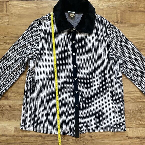 NEIMAN MARCUS VTG XL Faux Fur Trim Button Up Cardigan Shacket Houndstooth Retro - Picture 14 of 16